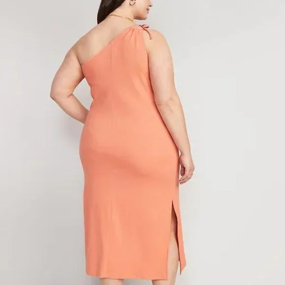 Old Navy Fitted One-Shoulder Double-Strap Rib-Knit Midi Dress for Women New - Picture 7 of 7